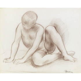 Jeune garçon nu assis