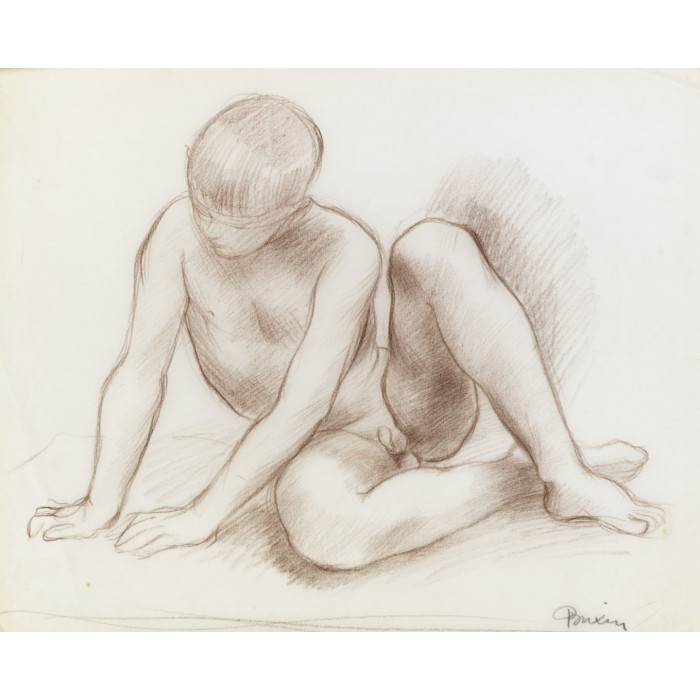 Jeune garçon nu assis