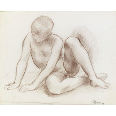 Jeune garçon nu assis