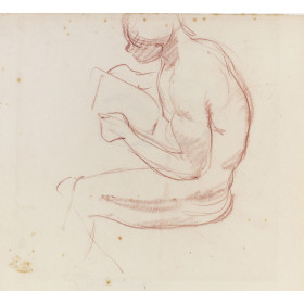 Homme nu assis de profil lisant