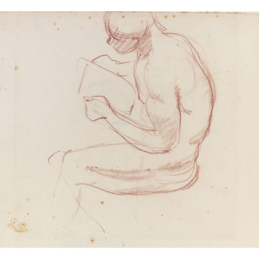 Homme nu assis de profil lisant