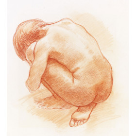 Femme nue recroquevillée trois-quart dos