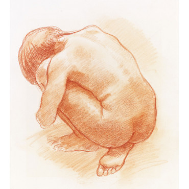 Femme nue recroquevillée trois-quart dos