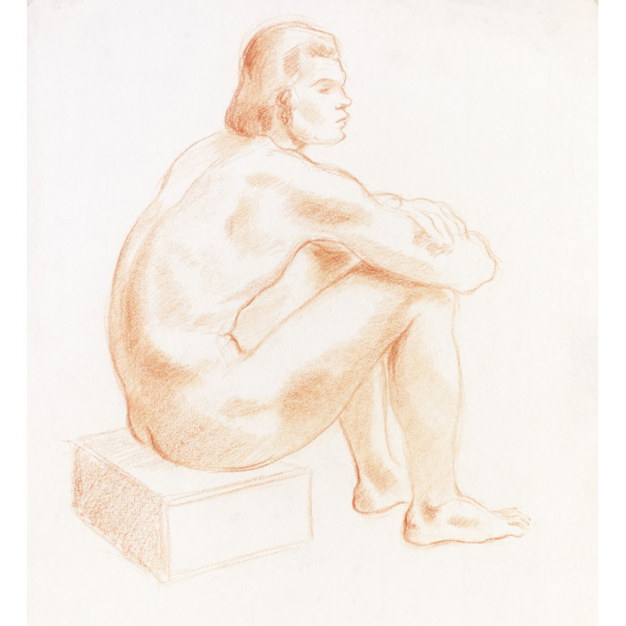 Homme nue assis trois-quart dos