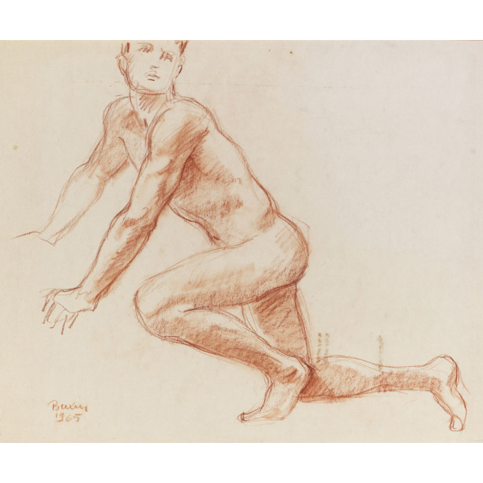 Homme nu de profil agenouillé