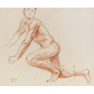 Homme nu de profil agenouillé