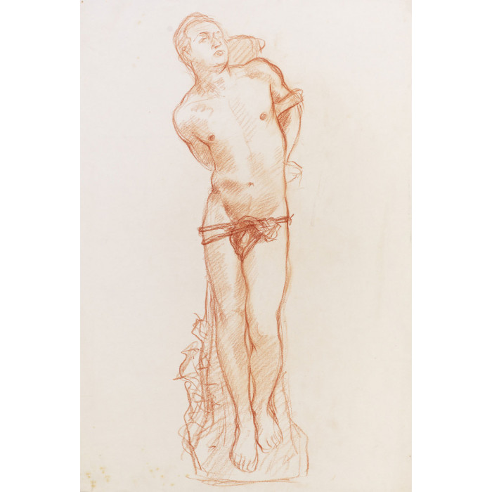 Saint-Sébasien, Homme nue debout de face lié à un pilier