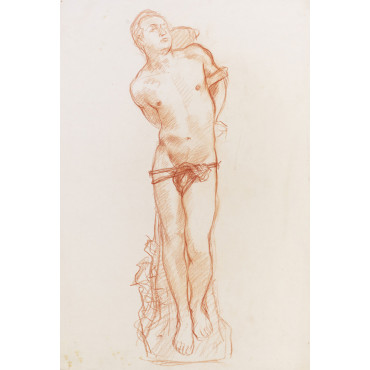 Saint-Sébasien, Homme nue debout de face lié à un pilier