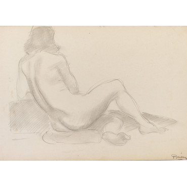 Femme nue assise trois-quart dos