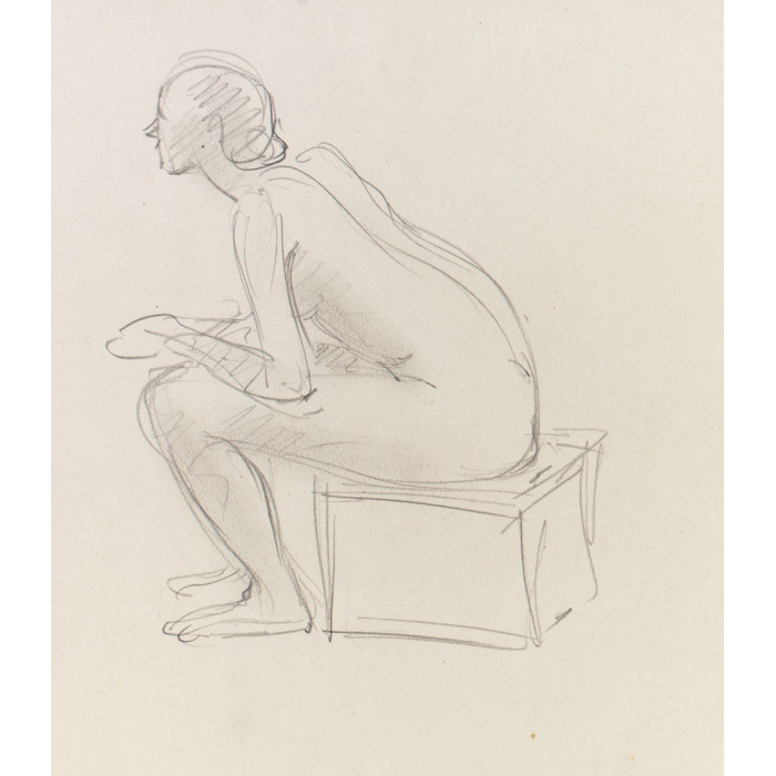 Femme nue assise trois-quart dos