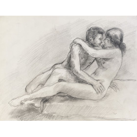 Couple nu assis enlacé