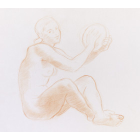 Femme nue assise jouant du tambourin