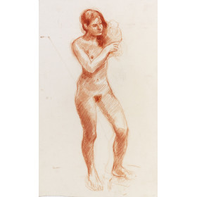 Femme nu debout s'essuyant les cheveux