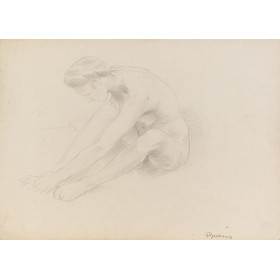 Femme nue assise se prenant le pied