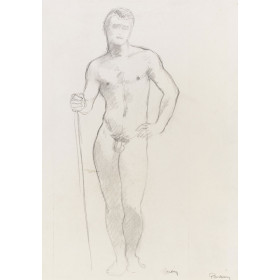 Homme nu debout tenant un baton