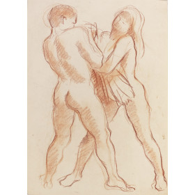 Couple nu debout tirant une serviette