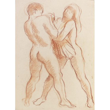 Couple nu debout tirant une serviette