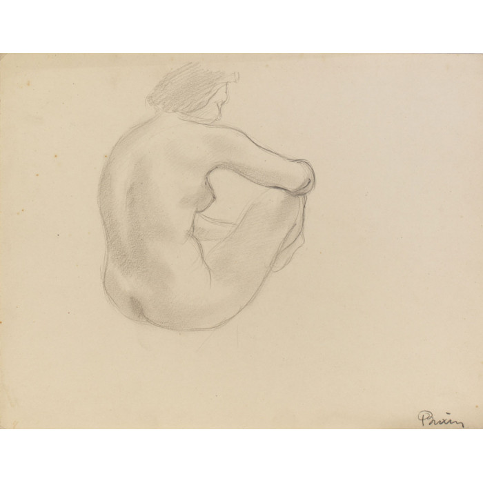 Femme nue assise trois-quart dos