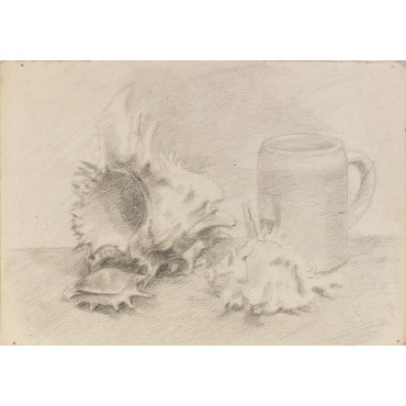 Nature morte aux trois coquillages et à la chope de bière