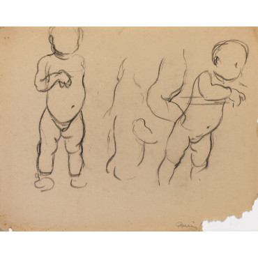 Deux enfants filles nues debouts & esquisses de torse