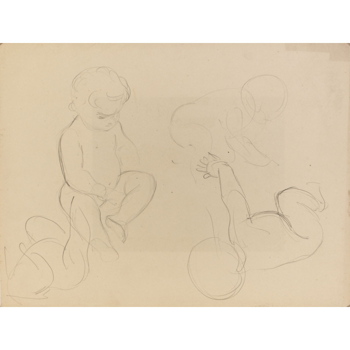 Enfant fille assise & enfant fille couchée & esquisses enfants