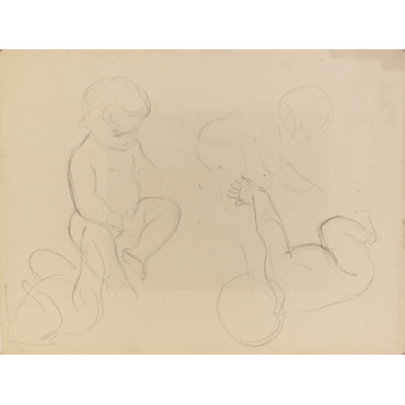 Enfant fille assise & enfant fille couchée & esquisses enfants