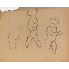 Deux enfants nus marchants & esquisse enfant