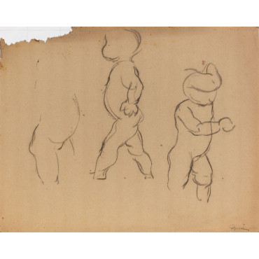 Deux enfants nus marchants & esquisse enfant