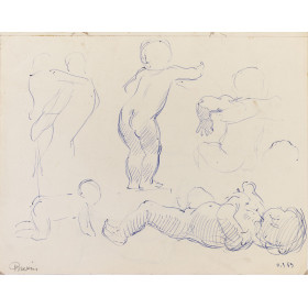 Quatres enfants garçons nus & homme de dos portant un enfant garçon