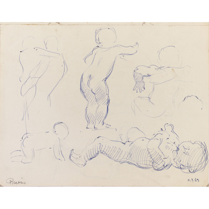 Quatres enfants garçons nus & homme de dos portant un enfant garçon