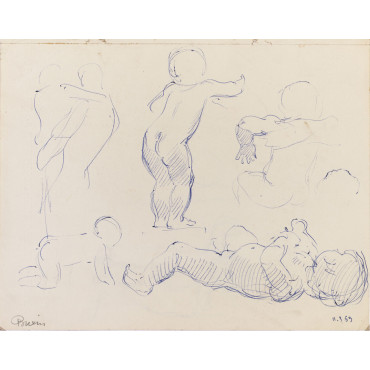 Quatres enfants garçons nus & homme de dos portant un enfant garçon