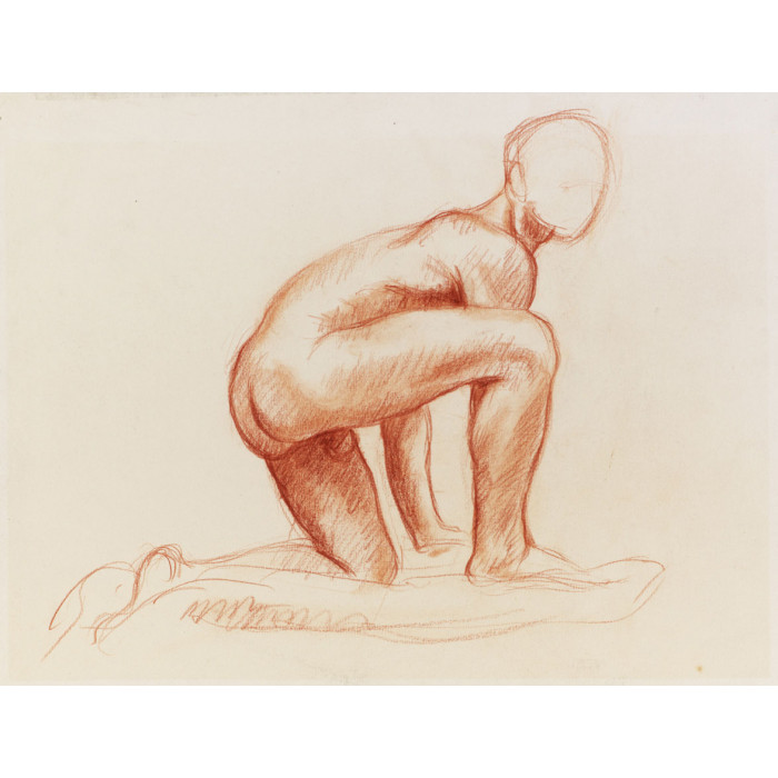 Homme nu un genou à terre