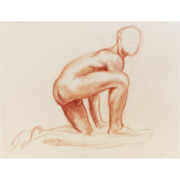 Homme nu un genou à terre