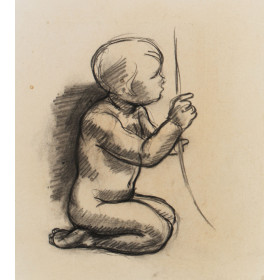 Enfant nu agenouillé tenant un écusson