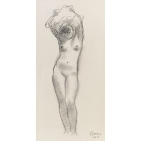 Femme nue debout retirant sa chemise