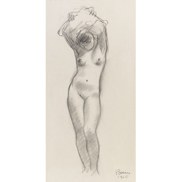 Femme nue debout retirant sa chemise