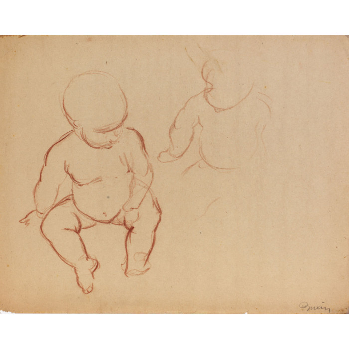 Bébé nu assis et esquisse bébé