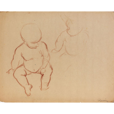 Bébé nu assis et esquisse bébé