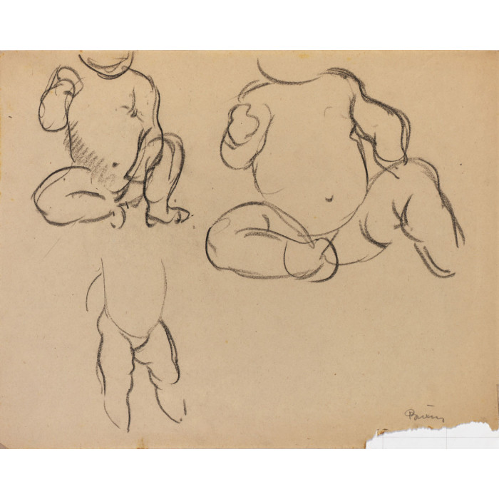 Trois enfants nus assis