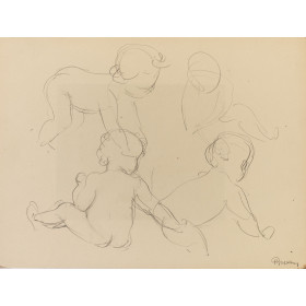 Quatre enfants nus assis ou à quatre-pattes