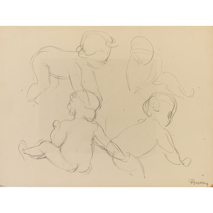 Quatre enfants nus assis ou à quatre-pattes