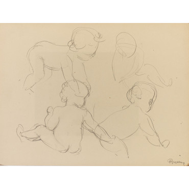 Quatre enfants nus assis ou à quatre-pattes