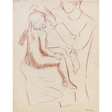 Femme assise séchant les cheveux d'un enfant assis sur ses genoux