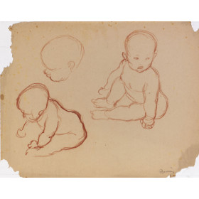 Bébés nus assis & tête de bébé