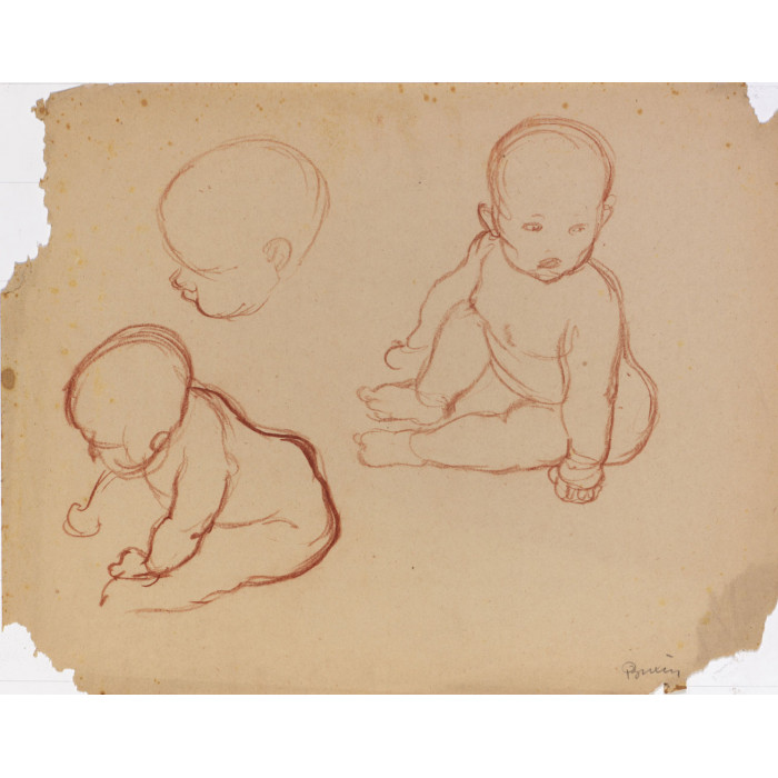 Bébés nus assis & tête de bébé