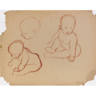 Bébés nus assis & tête de bébé