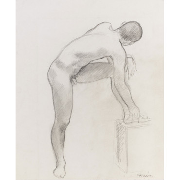 Homme nu trois-quart dos se tenant le pied