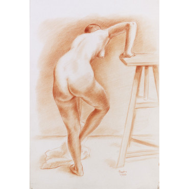 Femme nue de dos s'essuyant le pied