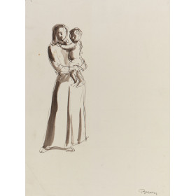 Femme habillée tenant un enfant dans ses bras