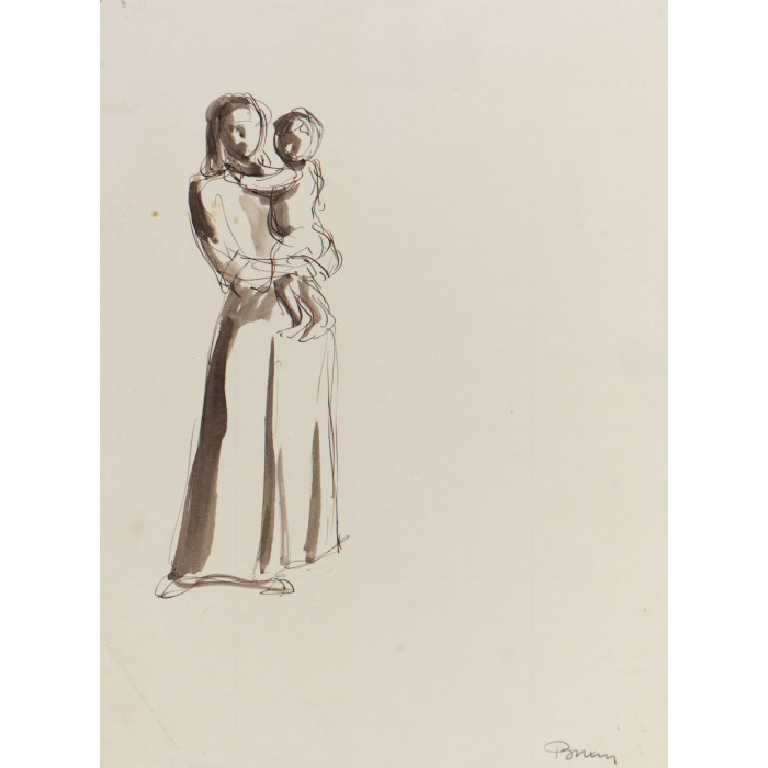 Femme habillée tenant un enfant dans ses bras